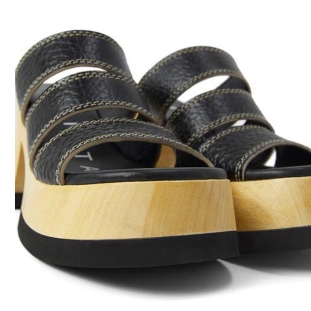 Miista Deanne Black Leather Chunky Wood Platform Sandals – 8.5 - Picture 2 of 12